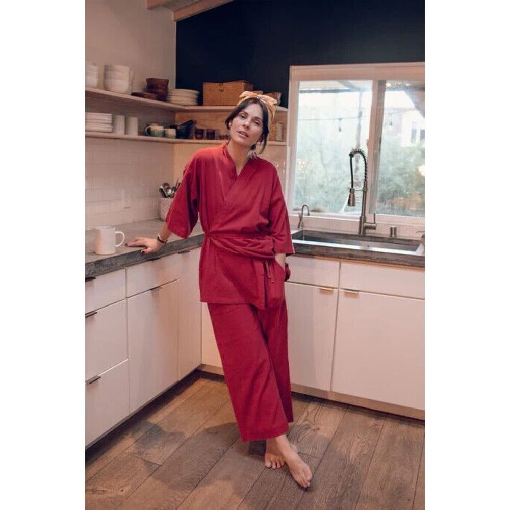Odd Bird Cardigan Top Sm Red Kardes Sile Loungewear Gauzy Minimalist Lagenlook